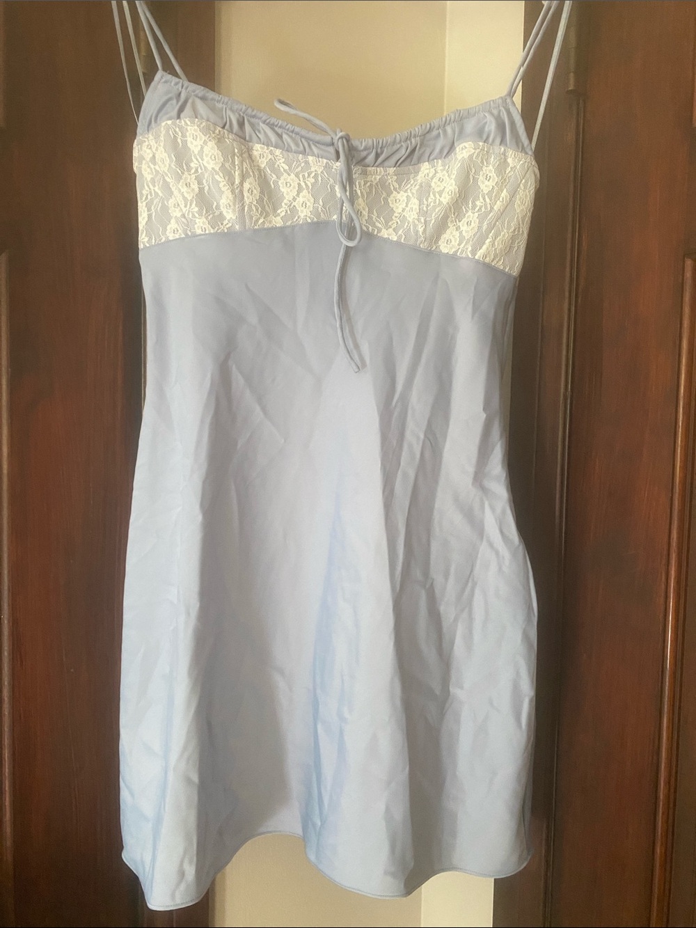 Urban Outfitters Light Blue Chemise with White Lace Trim Dress